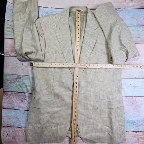 Canali Mens Two-Button Beige Plaid Wool Blazer Jacket Size 44R - Picture 8 of 11